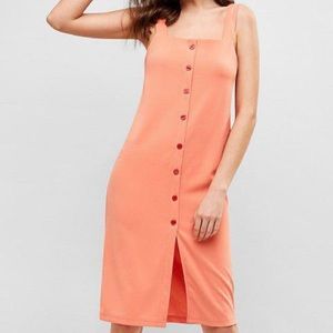 Zara Womens Sleeveless Knit Midi Dress Button Detail Orange size Small